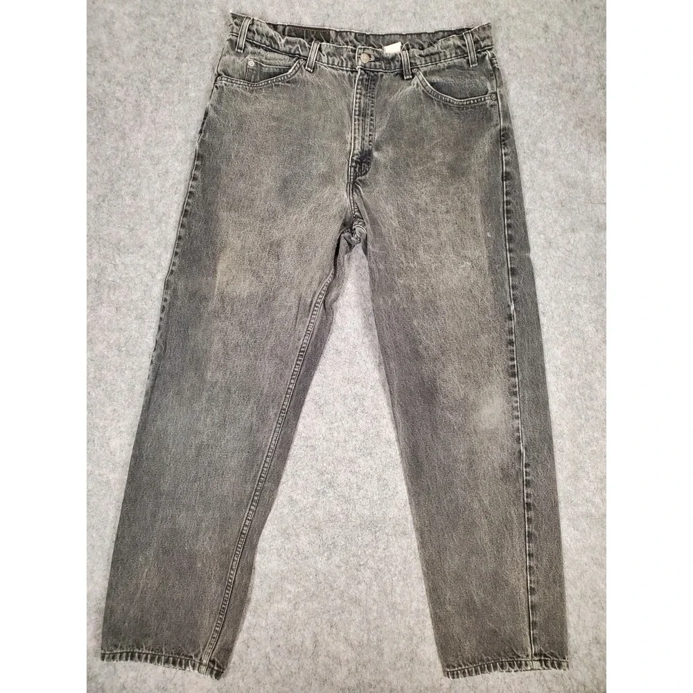VINTAGE Levi's 550 Orange Tab Jeans Fits 36x31 Mens Black Relaxed Fit 90s Faded